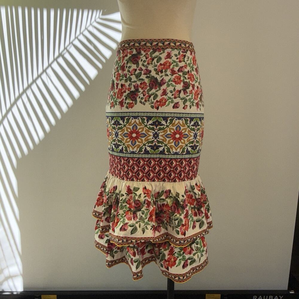 Antonio Melani Vibrant Floral Print Trumpet/Mermaid Midi Skirt Sz 4 Tropical